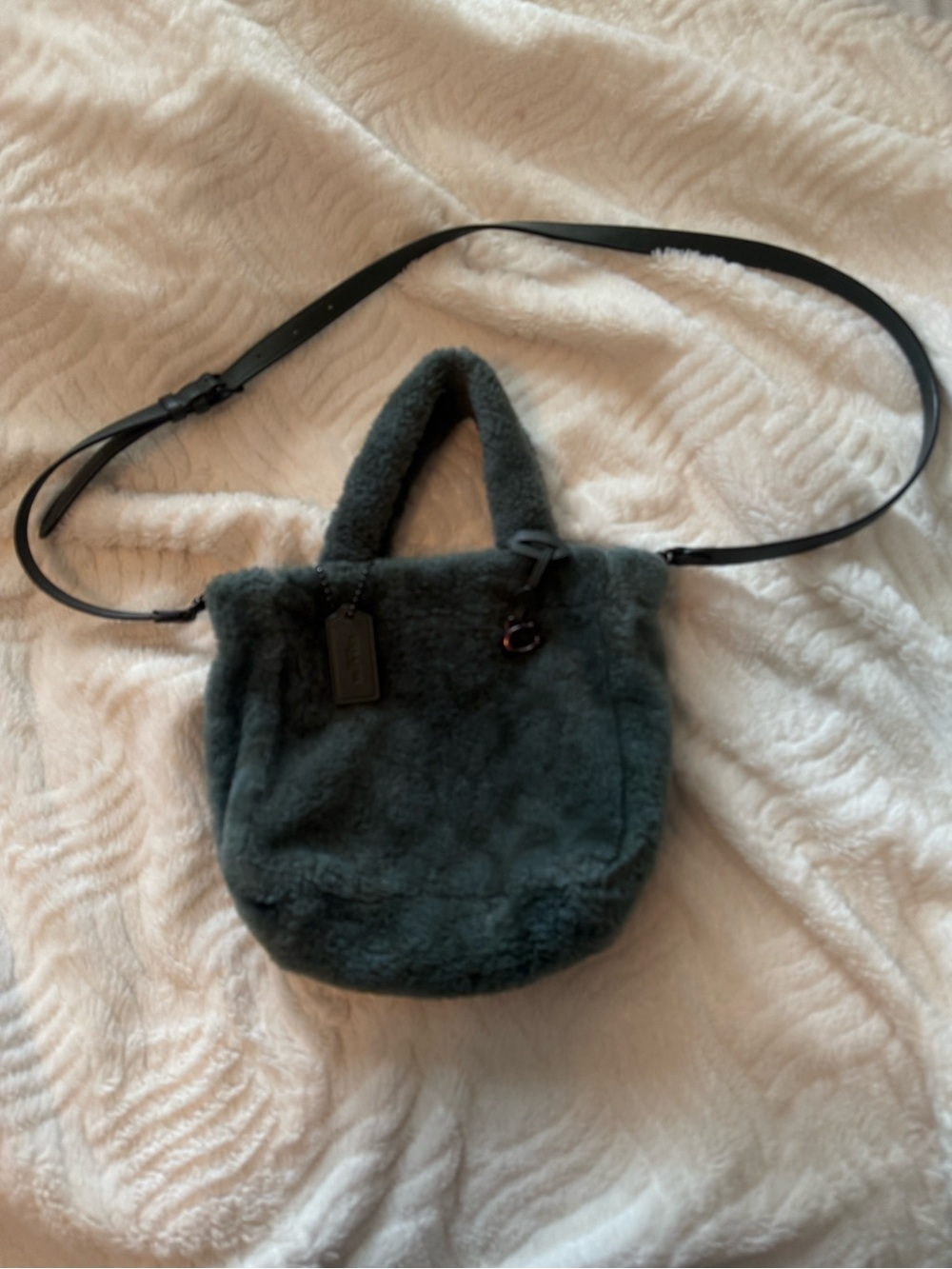 Coach green furry tote